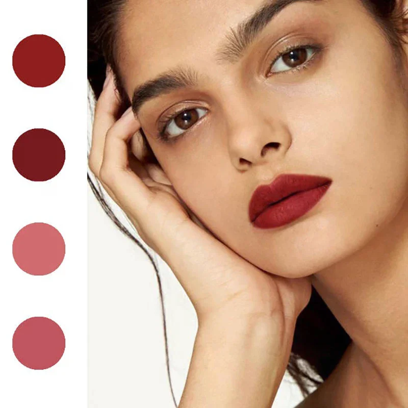 Juego de 4 lápiz labial fino, brillo de labios sólido mate/hidratado, maquillaje de labios, regalo de cosméticos para niñas y mujeres, 1,5g * 4, maquillaje cosmético