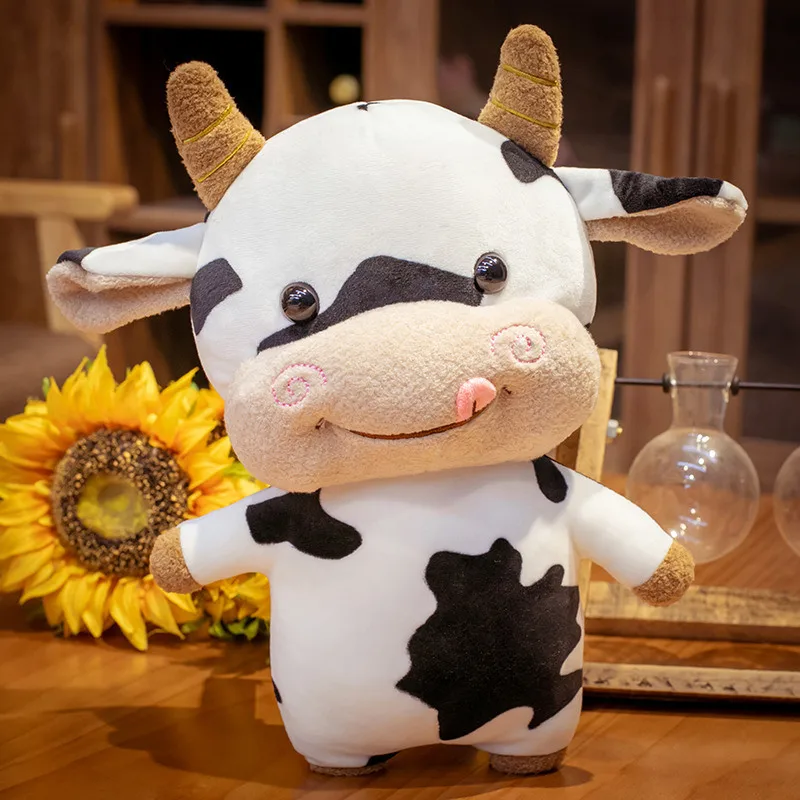 Cartoon Milk Cow Plush Doll Cute Simulation Cattle Animals Plush Toys Soft Stuffed Sweater Cow Pillow Girls Birthday Gifts