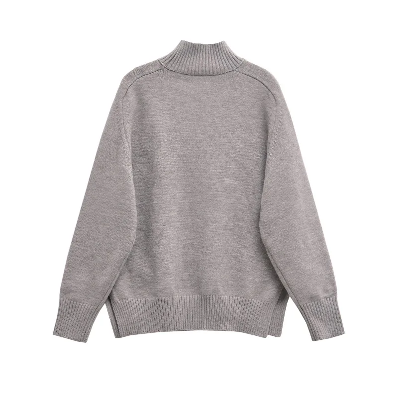 TRAF ZR Cozy Sweaters Woman Jumper Minimalist Grey Turtleneck Pullovers Long Sleeve Knitwear Pullovers Women's Autumn Sweater