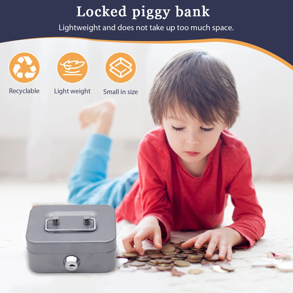 Metal Piggy Bank with Key Lock Money Box 4.53x3.78x2.28inch Money Saving Box Small Storage Box for Adults and Kids