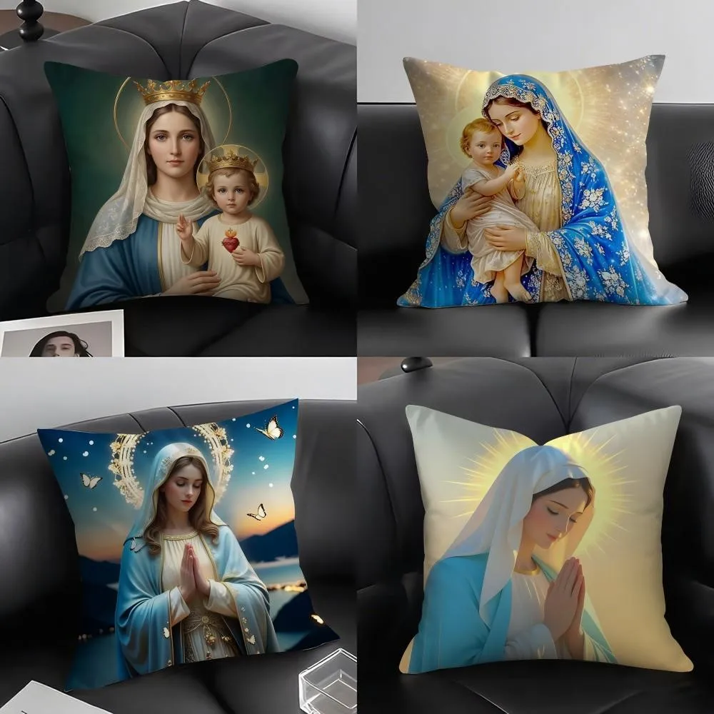 1Pc Personalized Saint Mary Pattern Throw Pillow, Double-Sided Printing Design, Soft Plush Cushion with Insert, Perfect Gift