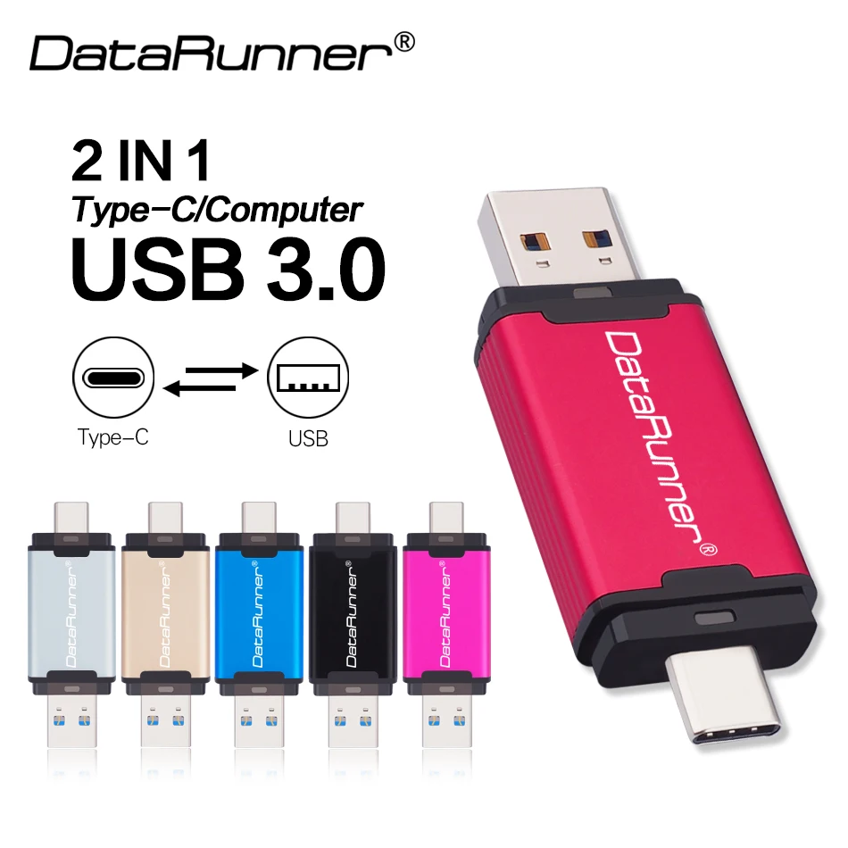 

DataRunner 32GB USB C 3.0 Flash Drive Pendrive 512GB 256GB 128GB 64GB Dual Port Thumbdrive Memory Stick for Type-C Mobile/PC