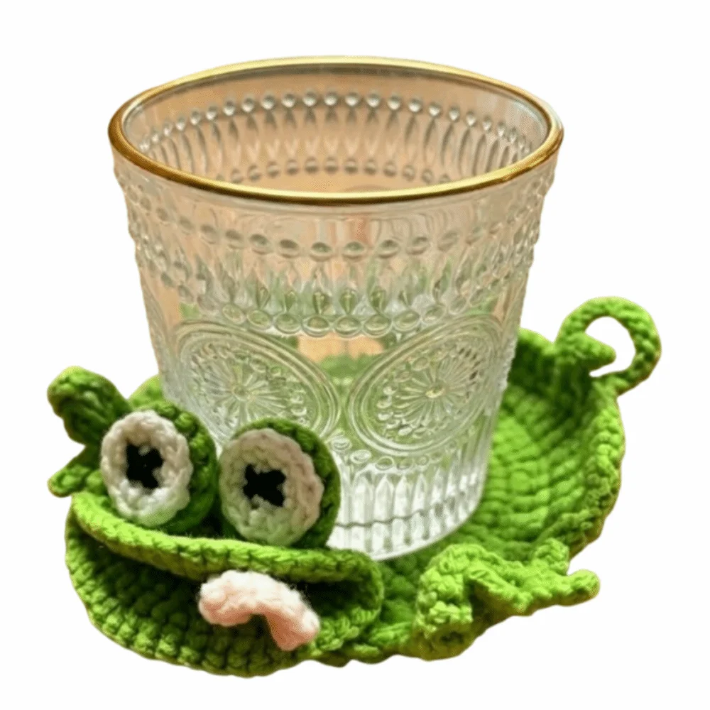 Pressable Crochet Squirrel Coasters Creative Relieve Stress Woven Frog Coaster Anti Scald Novelty Drink Insulation Pad Cafe Use