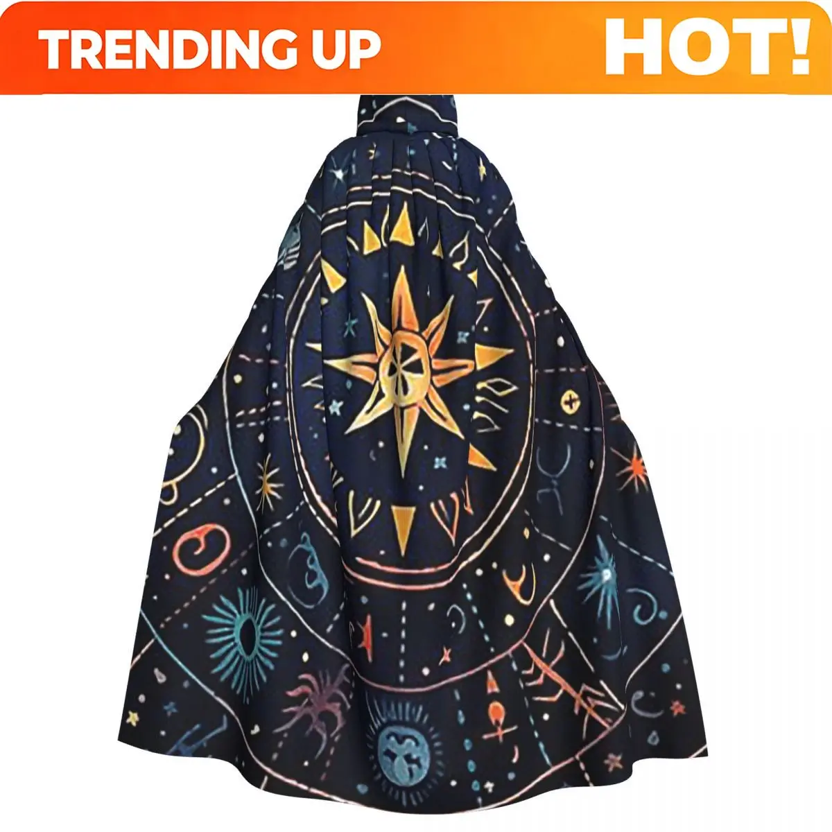 Customization Celestial Zodiac Vibrant Star Signs Wheel Long Hooded Cloak Witch Medieval Costume Cosplay Cape HalloweenCoat Adul