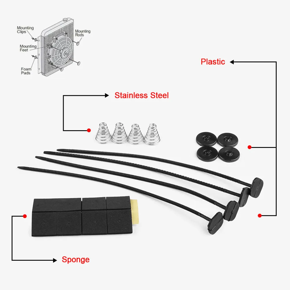 

Комплект для электрического охлаждения: пружины натяжения, фиксаторы, амортизирующие подушки, крепления для автомобильного вентилятора, аксессуары для крепления вентилятора-охладителя, автомобильные крепления