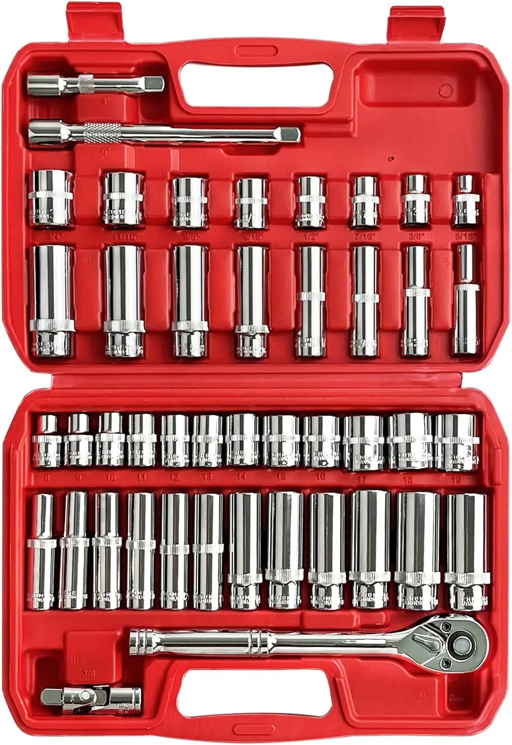 Drive Impact Socket Set, Master Socket Set, SAE, Métrico, Profundo, Raso com 3,8 "Drive Head, Ratchet, 44Pcs