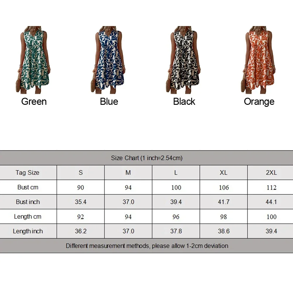 Women Boho Sweet Dress Loose Casual Dress Sleeveless V-Neck Ruffle A Line Printed Dresses Ruffles Beach Vestidos Summer