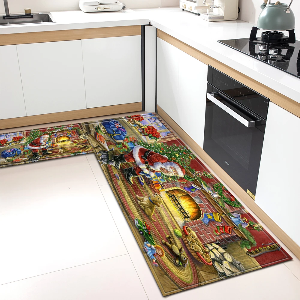 Christmas Kitchen Rug Entrance Doormat Living Room Bedroom Decor Carpet House Hallway Floor Balcony Bath Door Non-Slip Foot Mat