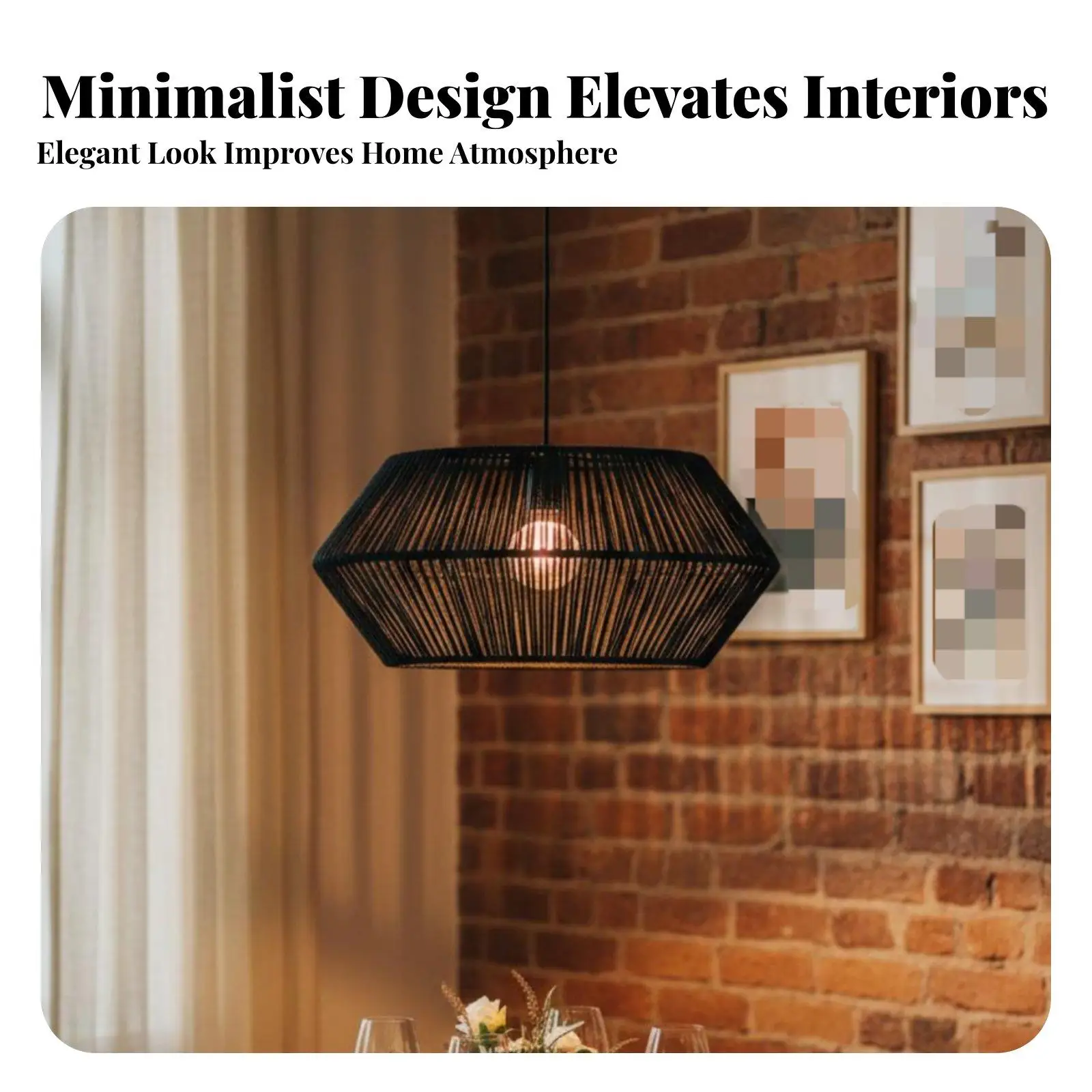 Woven Paper Rope Hanging Lampshade for Pendant Lamp Geometric Design Handmade Iron Frame Cover for Balcony Dining Room Bedroom