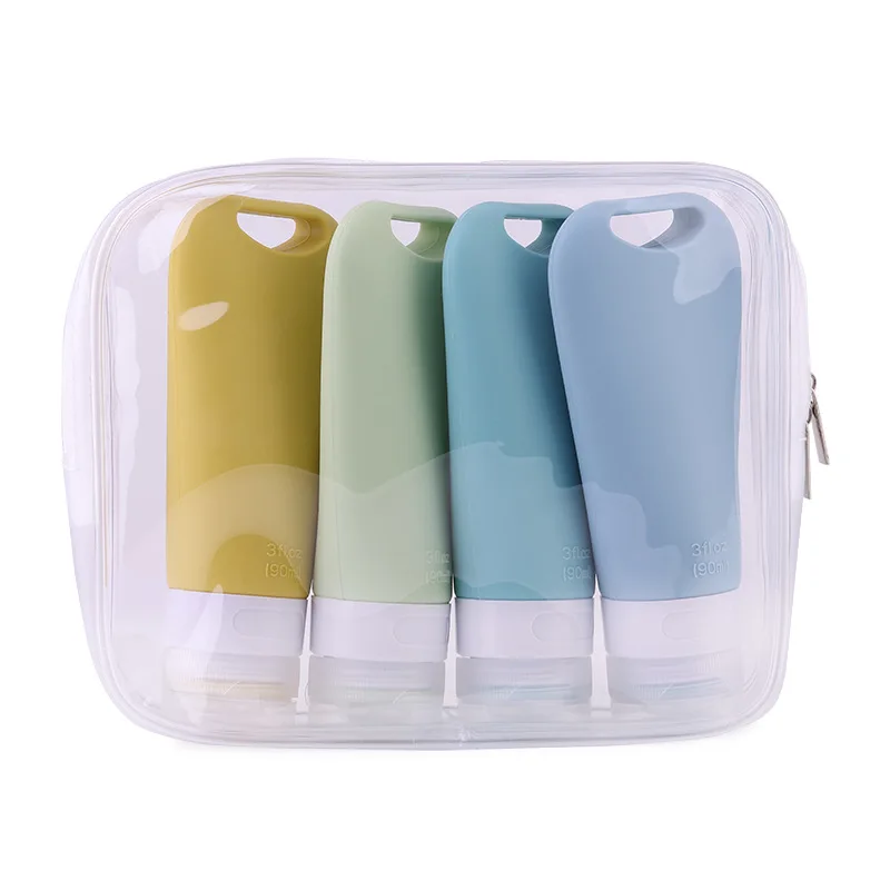 4PC/Set Silicone Travel essentials Cosmetics Bottles Squeeze Containers Leakproof Refillable Bottle For Shampoo Conditioner