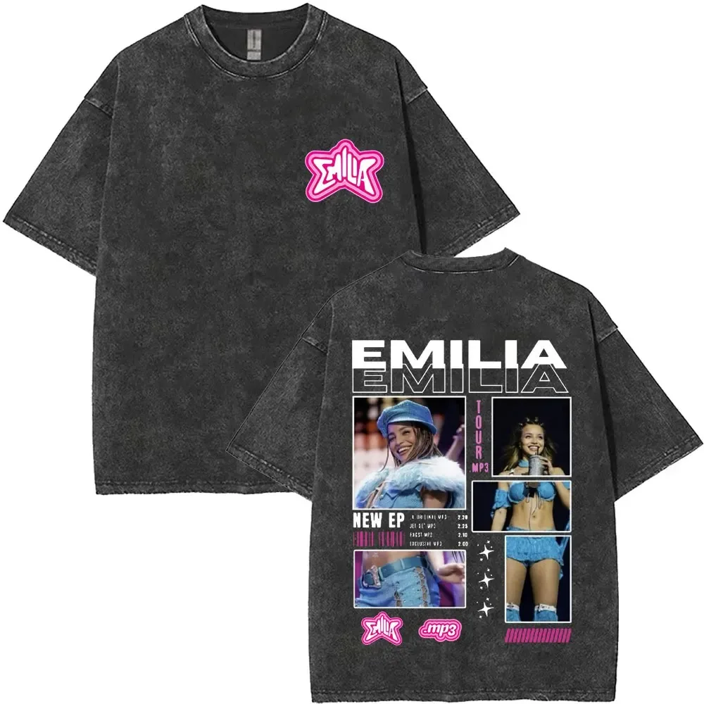 

Футболка FAMOUS Singer Emilia Mernes MP3 Global Tour Mercah, модная, винтажная, из хлопка, с эффектом потертости, свободного кроя, оверсайз, для женщин и мужчин