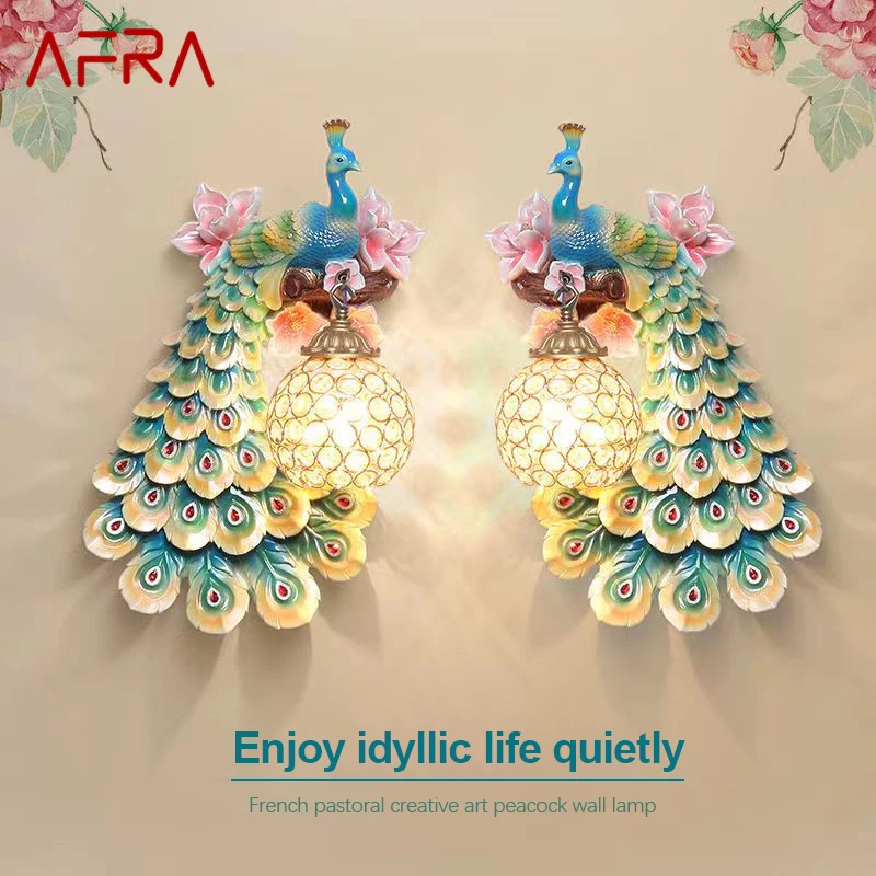 

AFRA Contemporary Peacock Wall Lamps LED Nordic Creative Interior Resin Sconce Light for Home Living Room Bedroom Decor