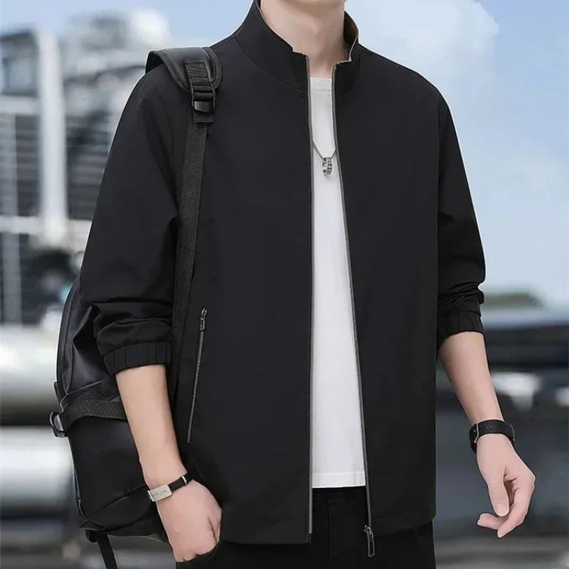 Chaqueta para hombre estilo de negocios cuello levantado sin arrugas primavera otoño chaqueta de talla grande abrigo de papá ropa de hombre de mediana edad abrigos hombres