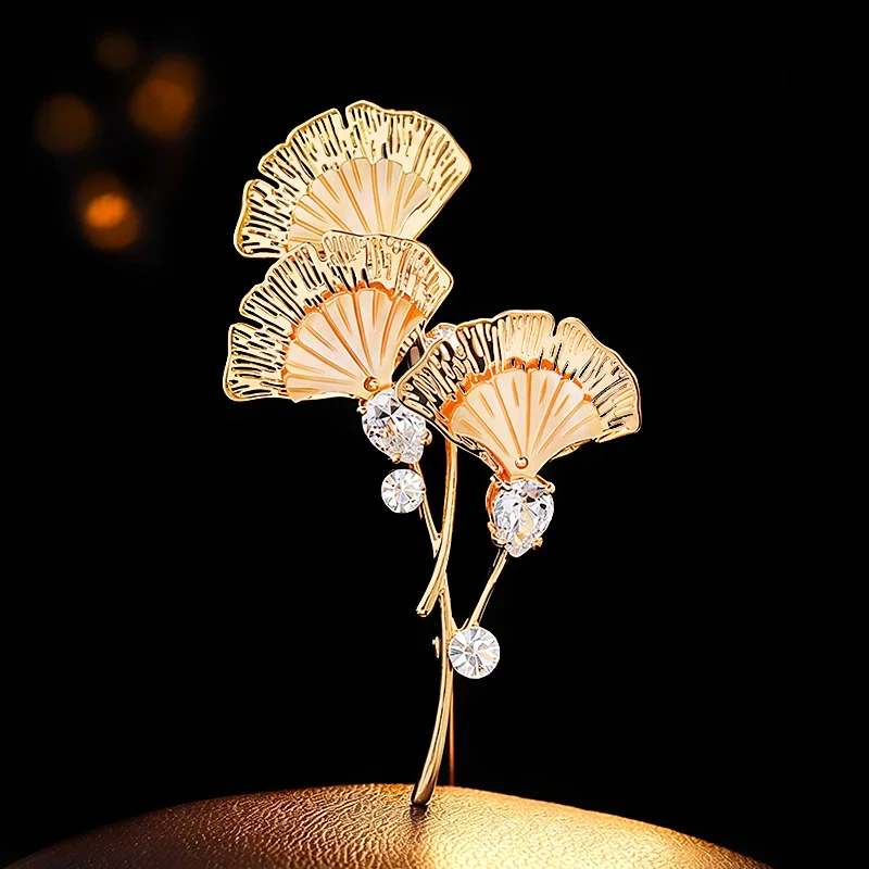 Bracelet Hand String Autumn And Winter Golden Fritillaria Ginkgo Brooch Advanced Sense Zircon Pin National Style Niche Design