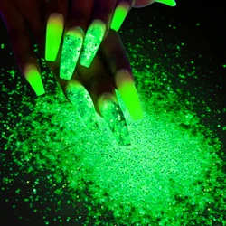 10g Glow In The Dark Glitter Nail Art Luminous Powder Iridescent Hexagon Chunky Glitter DIY Halloween Party Chrome Pigments Dust