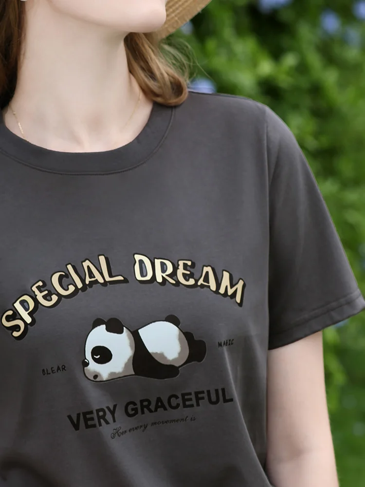 I BELIEVE YOU T-shirt grigia comoda e traspirante Estate 2025 Lettere Cartoon Stampato Tees Manica corta Spalla Top 2252016003