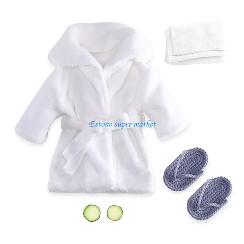 090B Baby Posing Costume Newborn Bathrobe Towel Set & Cucumber Slices Photo Prop