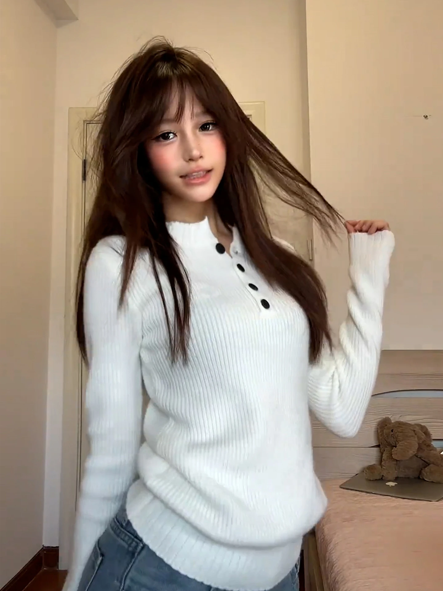 한국 슬림핏 니트 스웨터 여성용 가을 겨울 아우터웨어 긴 소매 라운드넥 따뜻하고 부드럽고 통기성 좋은 상의