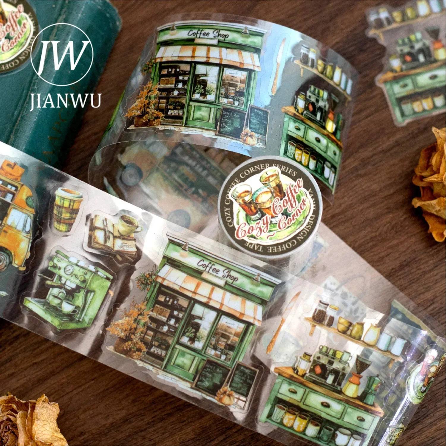 JIANWU 60mm*200cm Cozy Coffee Corner Series Vintage Landscaping Material Collage PET Tape Creative DIY Journal Stationery