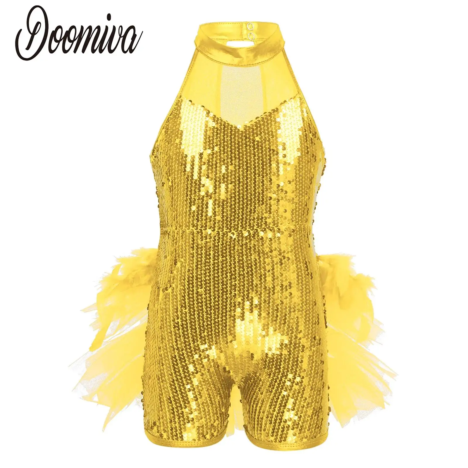 

Big Girls Jazz Tango Salsa Dance Costume Shiny Sequins Leotard Bodysuit Tutu Dress Athletic Dance Performance Costumes for Kids