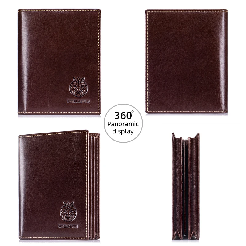 Large Capacity Mens Wallet Genuine Leather Rfid Blocking Bifold Wallet with Flap ID Window 2 Cash Compartments