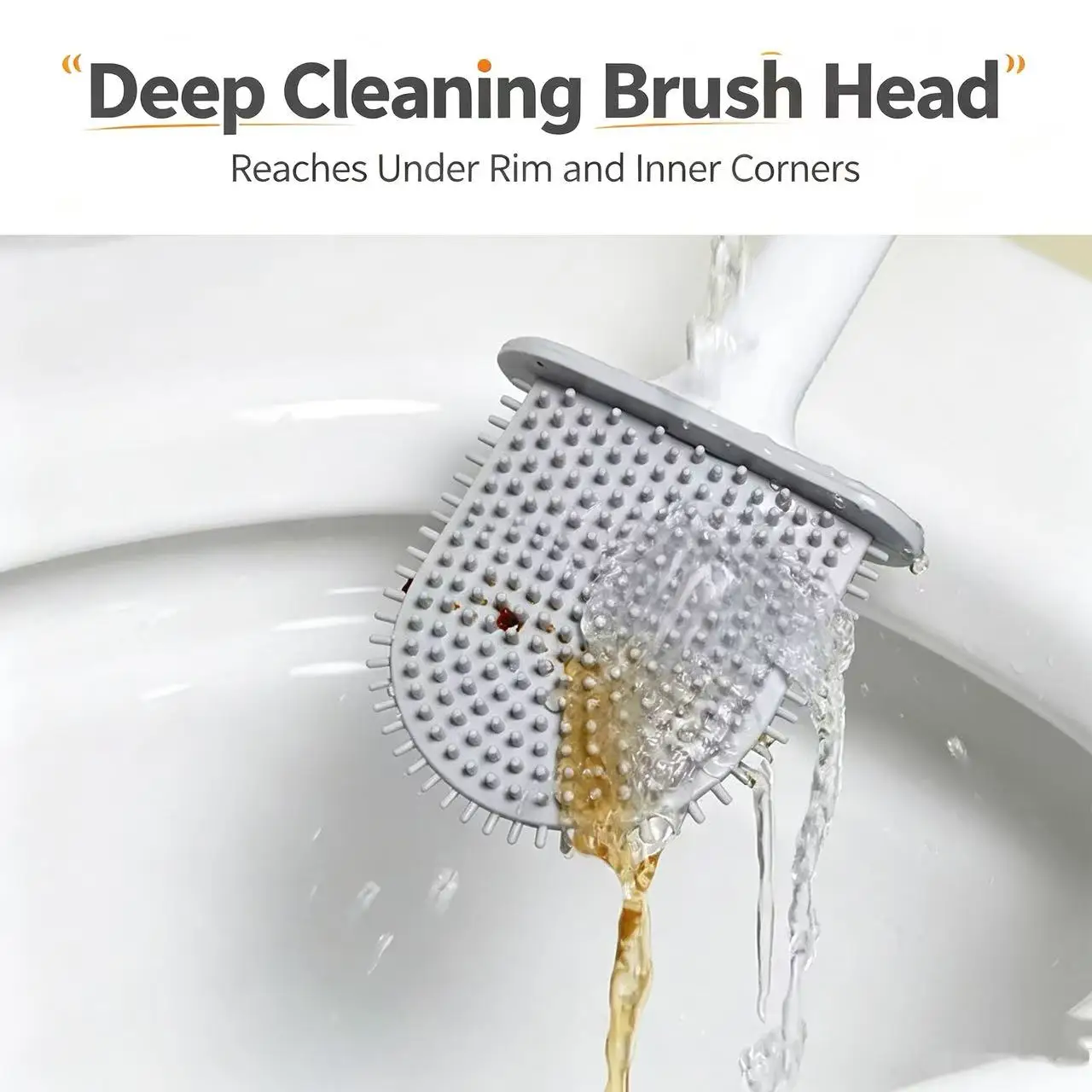 Silicone Toilet Brush with Holder, Drill-Free Wall Mount, Flexible Silicone Bristles Deep Clean Bathroom Toilet Cleaning Tool