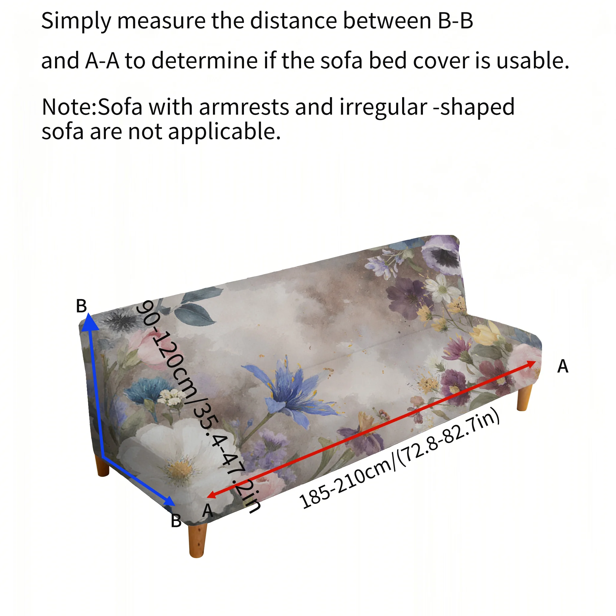 Retro watercolor mixed flower printing sofa bed cover, living room sofa bed cover, dustproof machine washable sofa bed cover