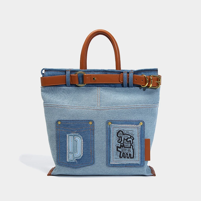 

Graffiti Style Denim Tote Bag Exquisite Versatile Handbag Neutral Trend Fashionable Shoulder Bag Large Capacity Crossbody Bag