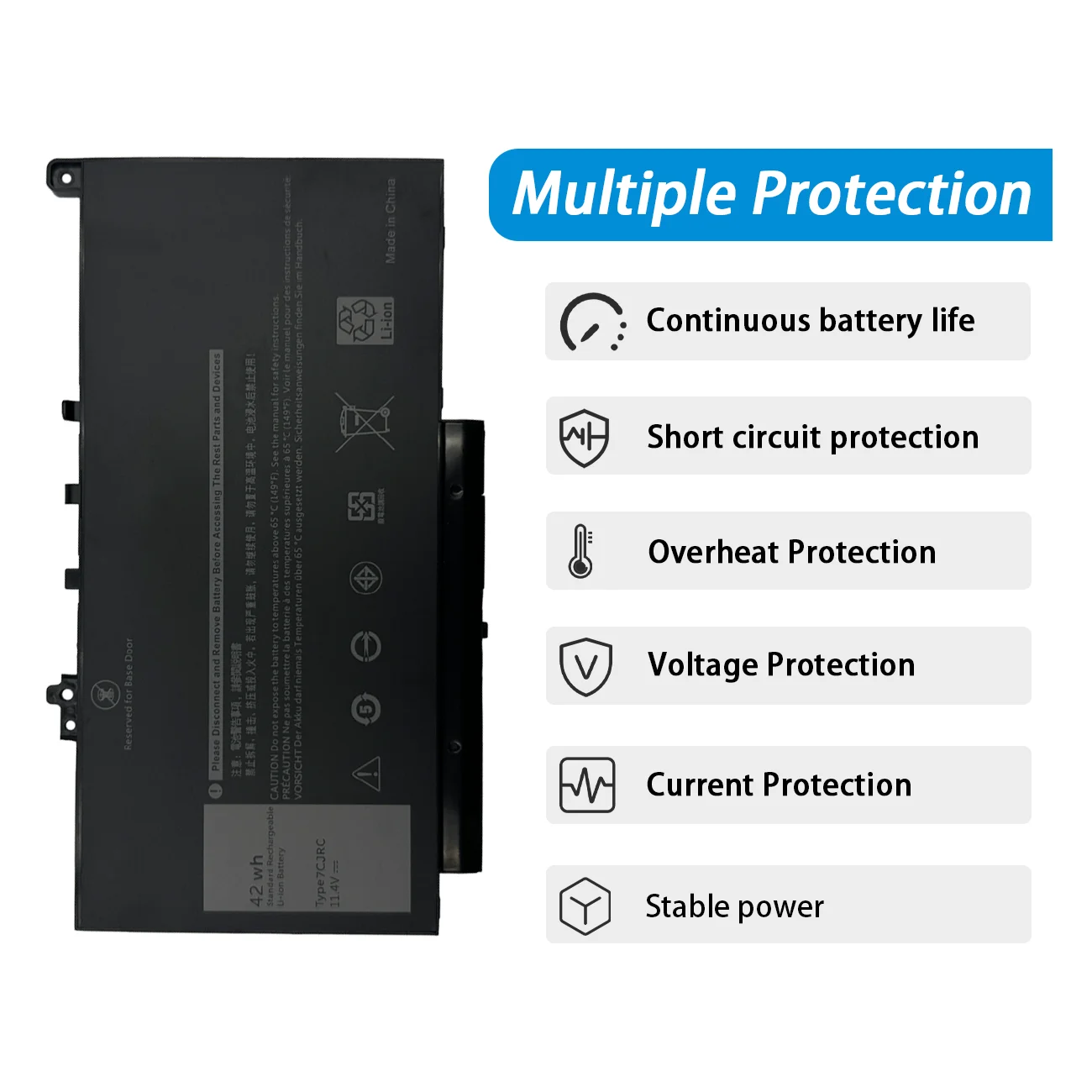 7CJRC 11.4V 42Wh Laptop Battery E7470 Series 12 E7270 Battery  For Dell Latitude E7470 E7270 21X15 v6vmn