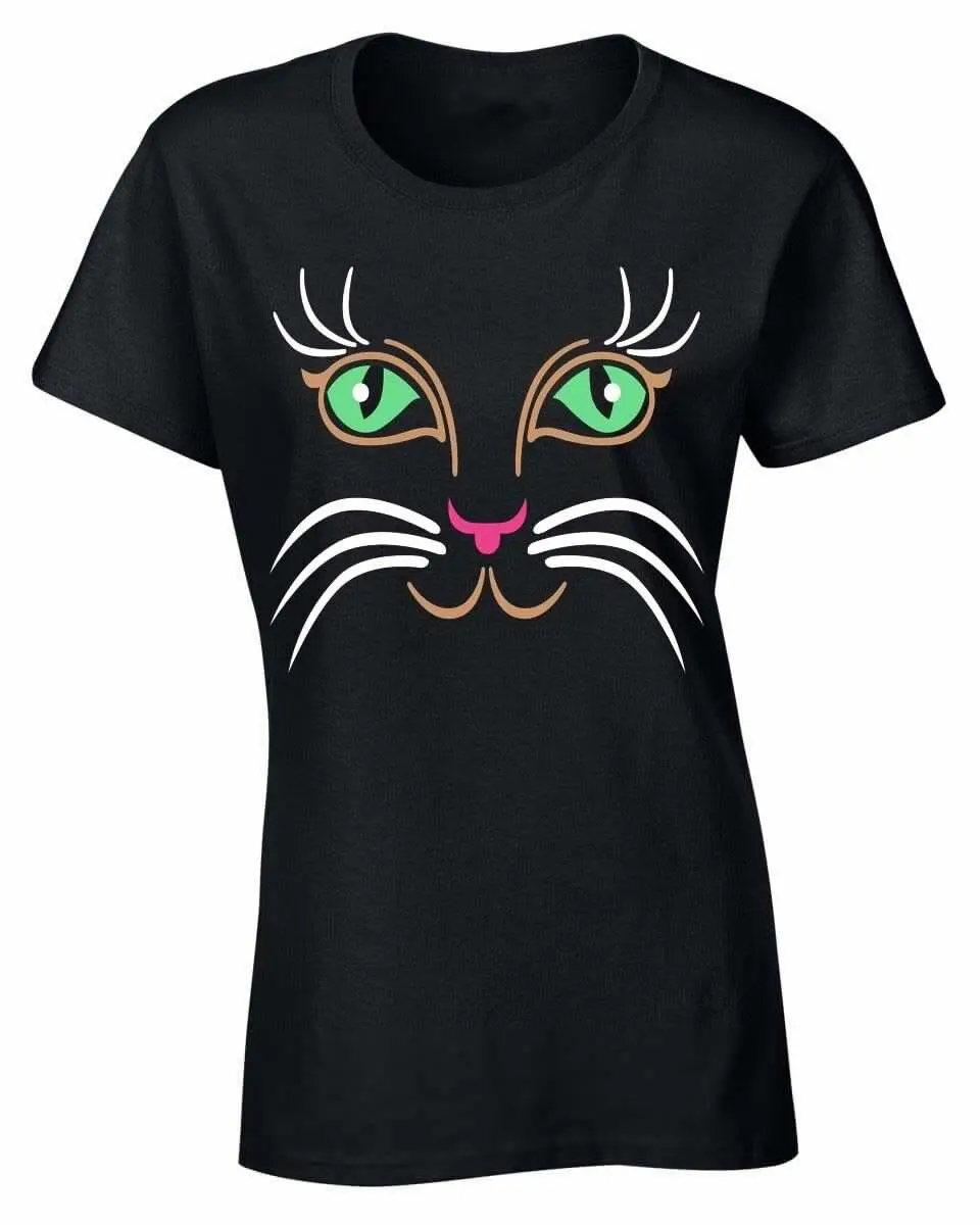 Green Eyes Cat Kitten Face T Shirt women Cute Funny Party Top