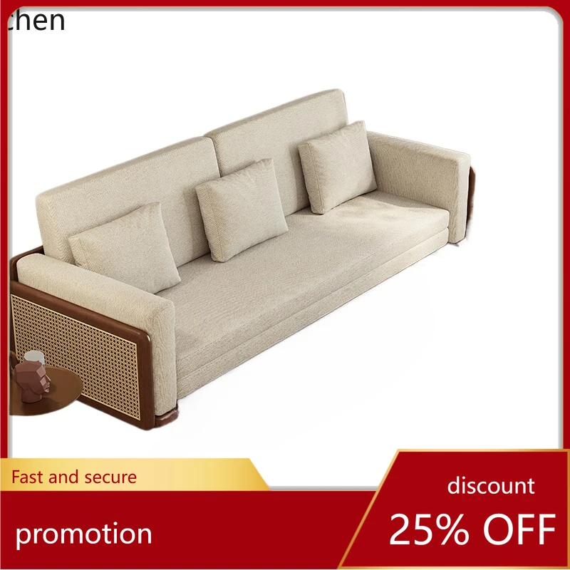 

HT Solid wood living room sitting and lying down simple modern small apartment dual-purpose bed foldable double sofa