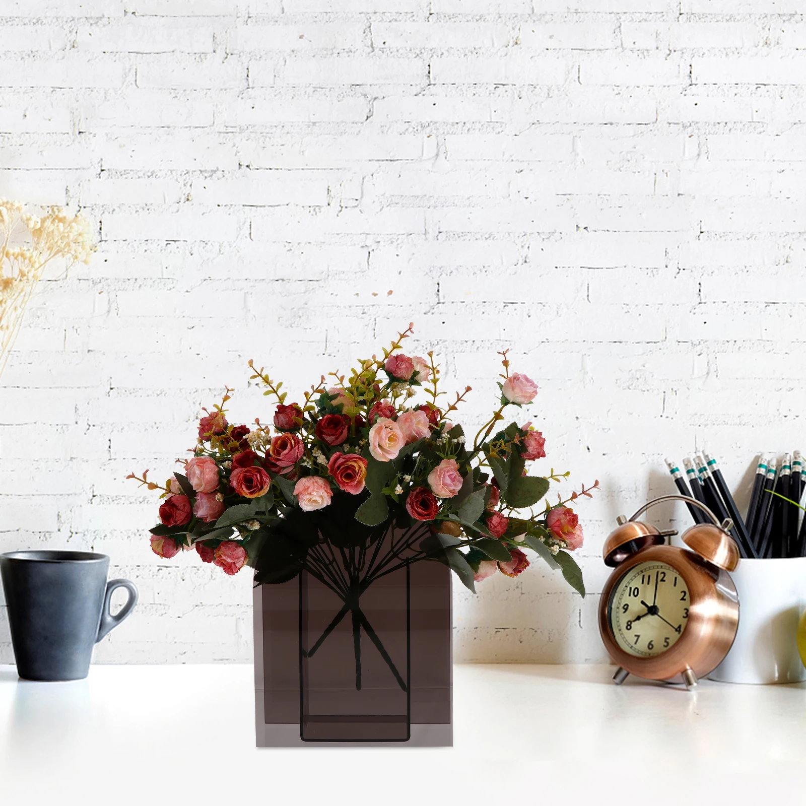 

1pc Acrylic Simple Nordic Design Flower Arrangement Vase For Home Office Decoration Transparent Modern Vase Home Furnishing