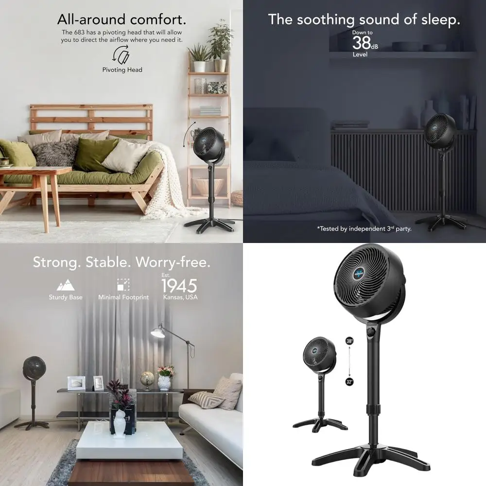 

Мощный 3-скоростной напольный вентилятор с регулируемой высотой, 32-38 дюймов, тихий воздухоциркулятор для дома, черный