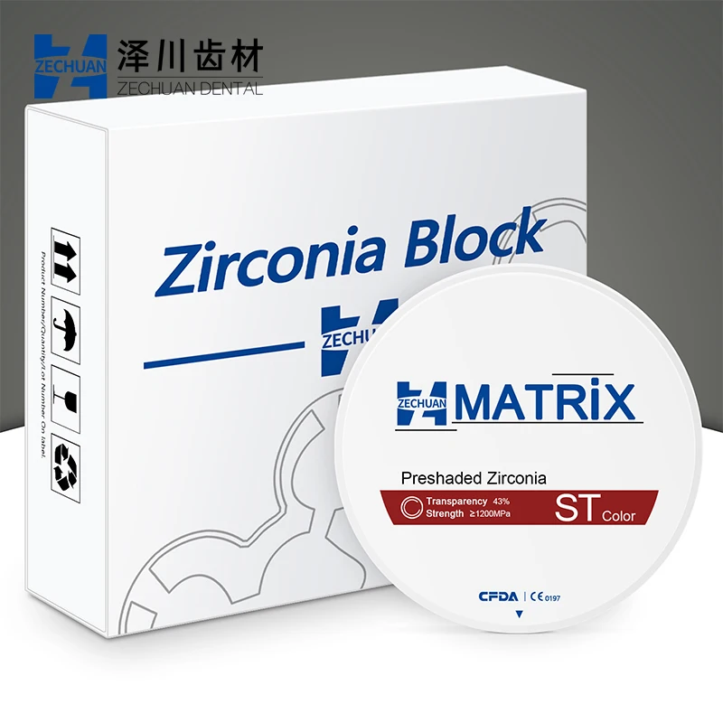 ZECHUAN MATRIX ST Color Pre-shaded Zirconia Blocks Dental Lab Materia Super Translucent Ceramics CAD CAM 98mm System