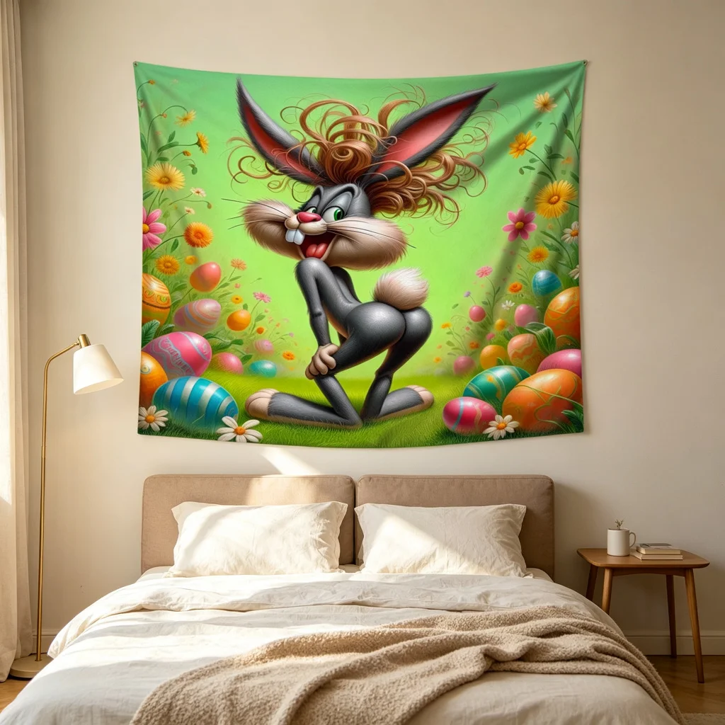 1PC Cartoon Rabbit Print Backdrop Banner, Bedroom Living Room Photo Background, Polyester Wall Hanging, Home Decor, Wall Art