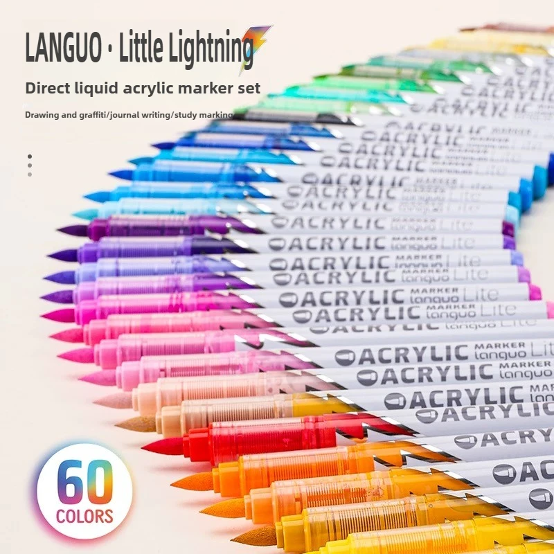 LANGUO 60/24 Colors Lightning Direct Liquid Acrylic Markers Soft Tip Gift Box Smart Ink Control Art School Supplies Stationery