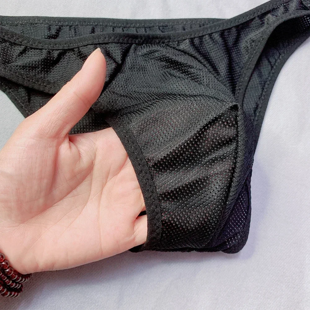 Slip sexy da uomo Intimo a rete trasparente Vita bassa Vedi attraverso la custodia Mutande Mutandine da uomo senza cuciture in cotone traspirante tinta unita