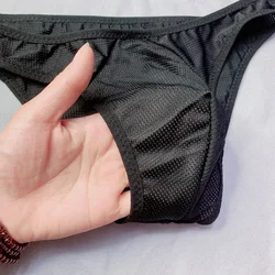 Calzoncillos sexys para hombre, ropa interior de malla transparente de cintura baja, bolsa transparente, algodón transpirable, bragas sin costuras de Color sólido