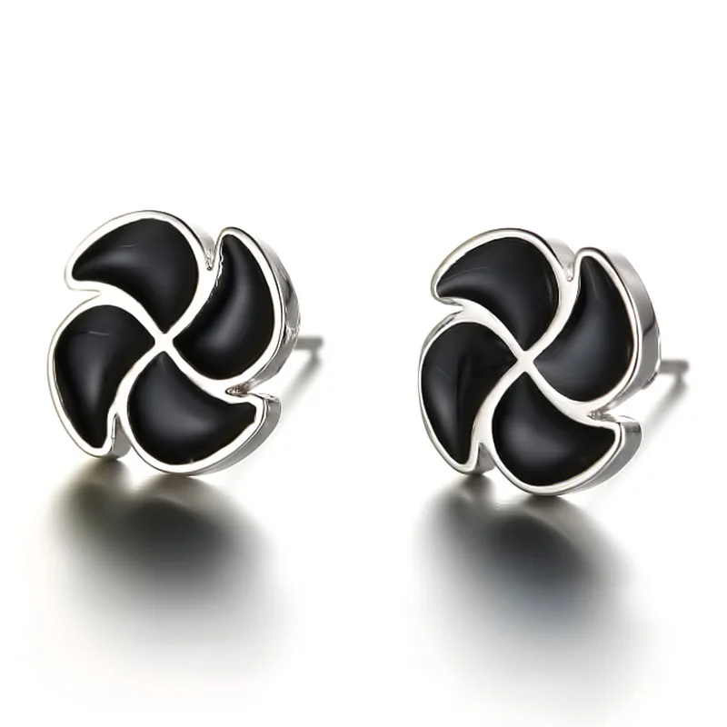 Girls' Cute Tiny Windmill Stud Earrings Black Epoxy Copper Helicoid Clover Flower Ear Nail Female Trendy Earring Accessory Gifts