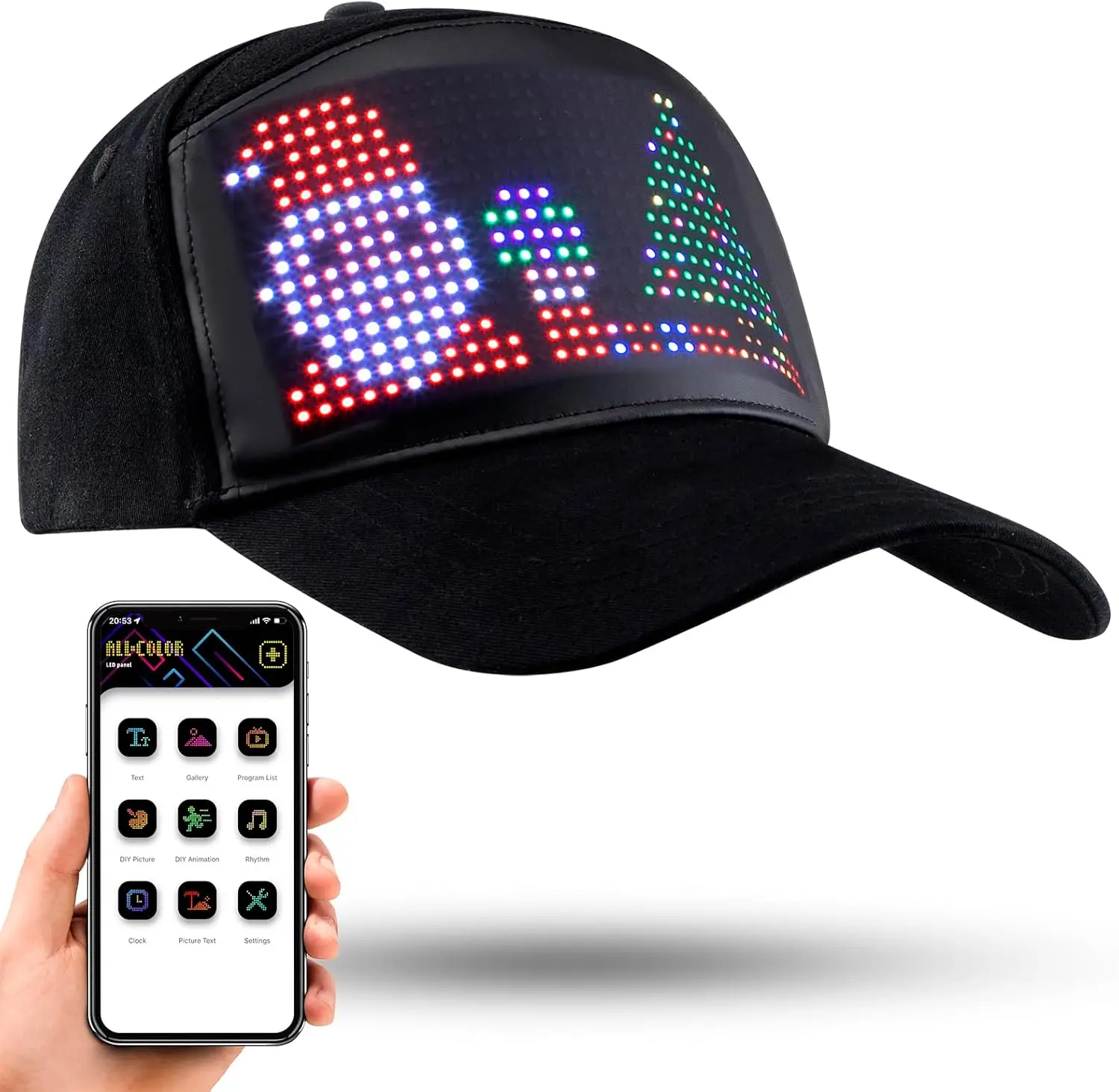 Led Baseball Cap Usb App Control Bluetooth Rechargeable Scrolling Atmosphere Message Board Hop Display Hat Glowing Hat Hip