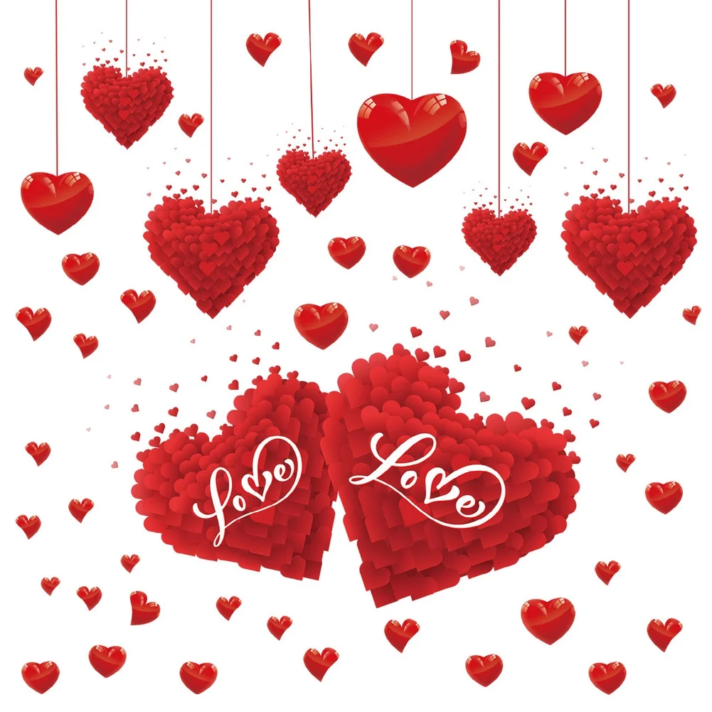 2 Pack Red Heart Static Clings Double Sided for Valentine Decor on Glass Mirrors Doors and Smooth Flat Surfaces