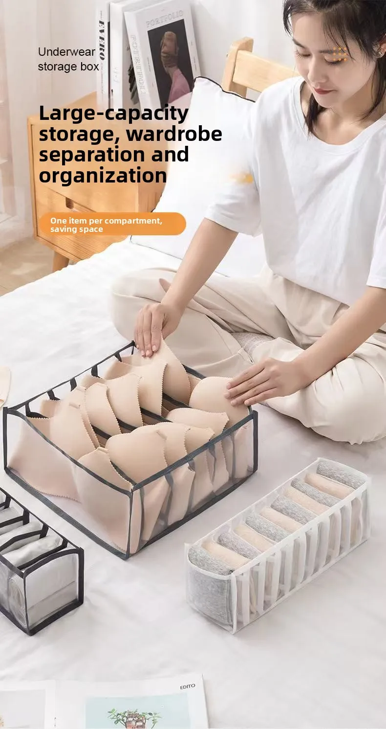 Unterwäsche-Schubladen-Organizer, Aufbewahrungsbox, faltbare Schrank-Organizer, transparenter Netz-Schubladenteiler für Unterhosen, Socken, BHs – Detail 6