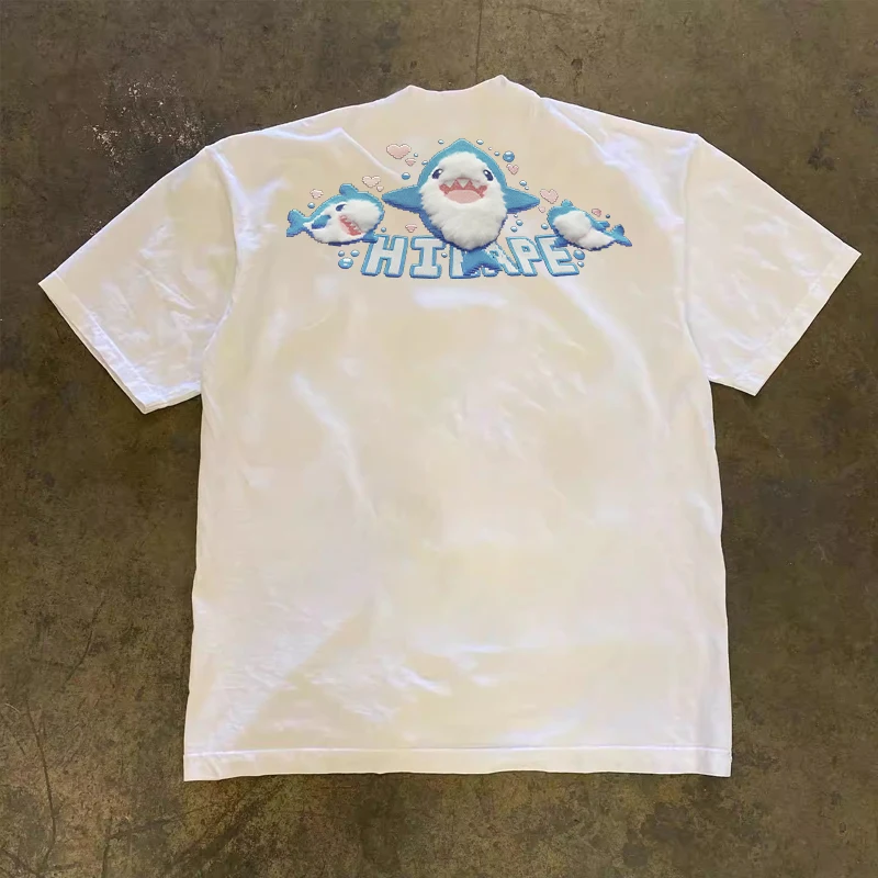 Loose Fit Cotton T-Shirt Unisex Short Sleeve Double Thread UPUPXIA Hero Print Sweat Absorbent round Neck Casual Summer Top