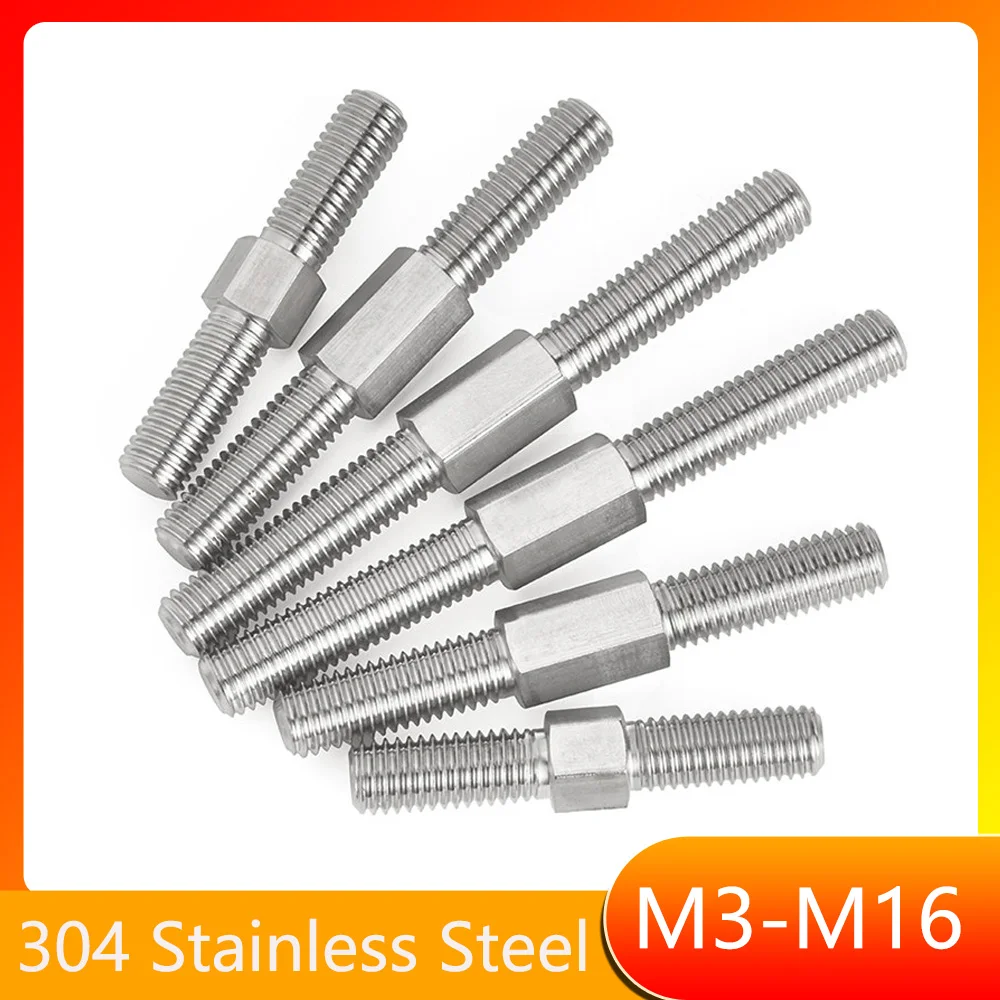 304 Stainless Steel Left and Right Thread Dual Head Threaded Bar M3 M4 M5 M6 M8 M10 M12 M14 M16 Double End Thread Rod Stud Bolt