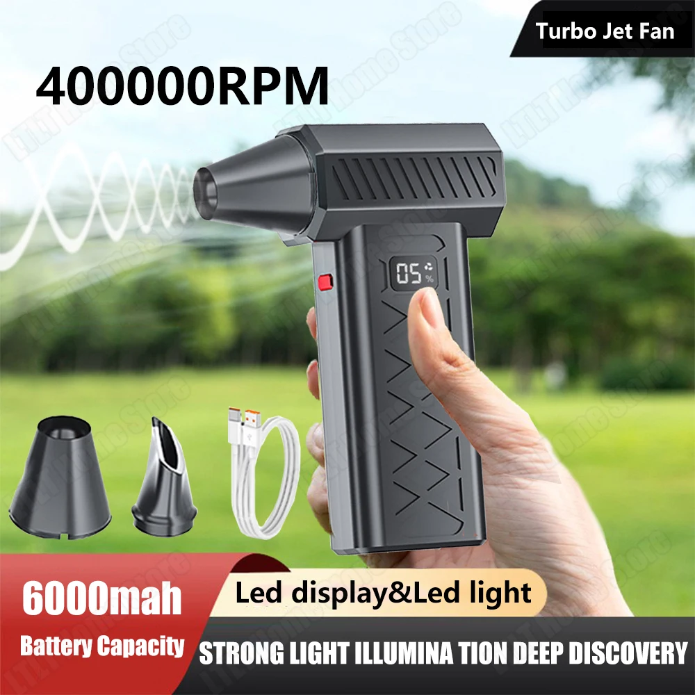 

400000RPM Turbo Fan Jet Blower Vacuum Led display&Led light High-Speed Turbo Violent Fan Type-C Rechargeable Powerful Dust Blowe