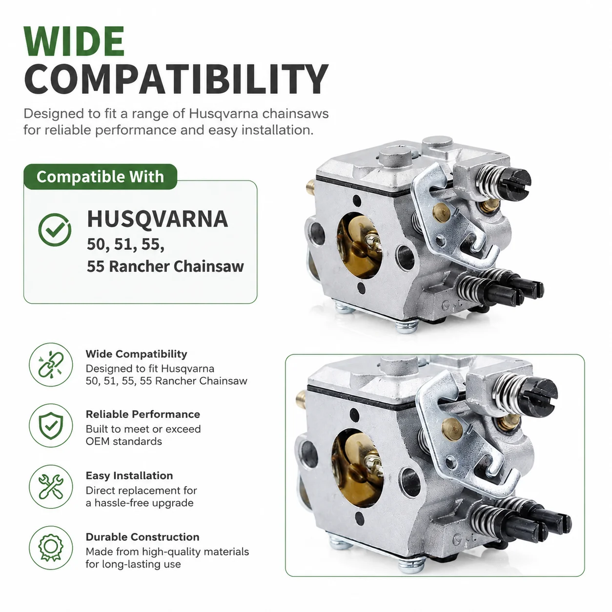 Kit de carburador, manguera de combustible, filtro y junta para motosierra Husqvarna 50 51 55 Rancher OEM 503281504 503 28 15-04 Walbro WT-170-1/170