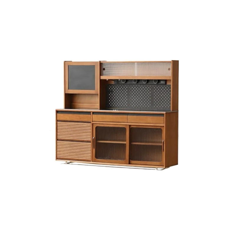 

Retro style star boxwood solid wood rock slab dining side cabinet integrated against the wall tea cabinet locker