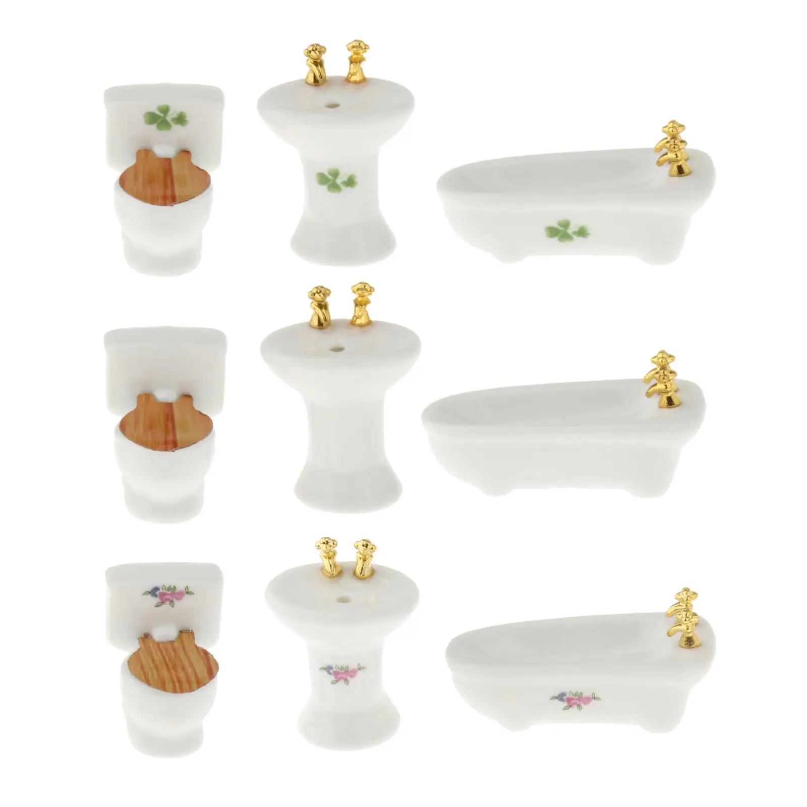 1:24 Dollhouse Bathroom Set Ornament Ceramic Dollhouse Toilet Basin Bathtub