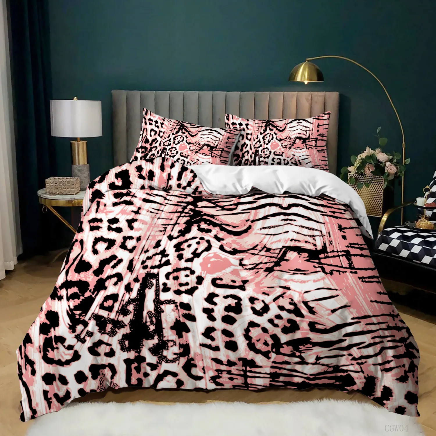 Leopard Print Duvet Cover Pink Cheetah Print Bedding Set Wild Animal Theme Comforter Cover For Girl Teens Microfiber Quilt Cover