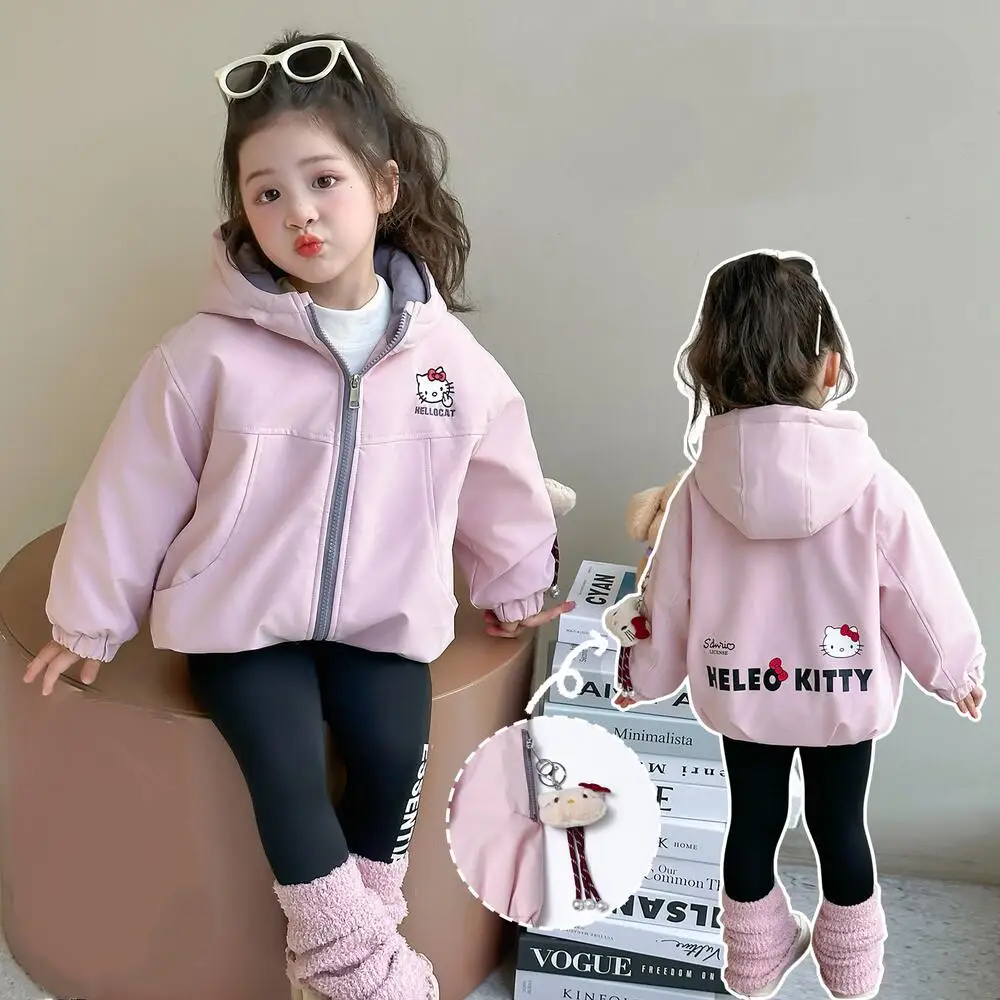 

Hot Sanrio Hello Kitty Girls' Velvet Jacket New Winter Children's Cotton Jacket Cute Casual Cotton Jacket Thickened Windbreaker